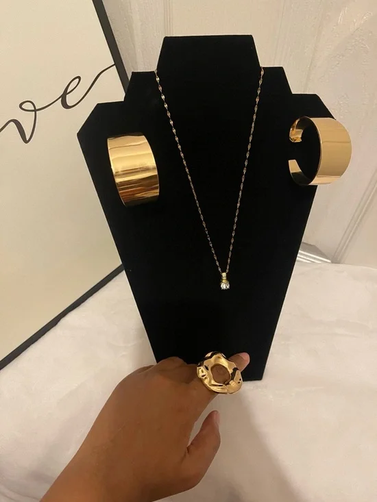 Gold Tone Necklace, earrings & Statement Ring Set - Women Jewelry - Picture 4 of 5